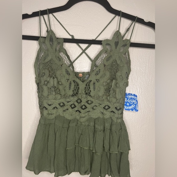 Free People Lace Green Spaghetti Strap Adjustable Tank Size Extra Small - Picture 4 of 7